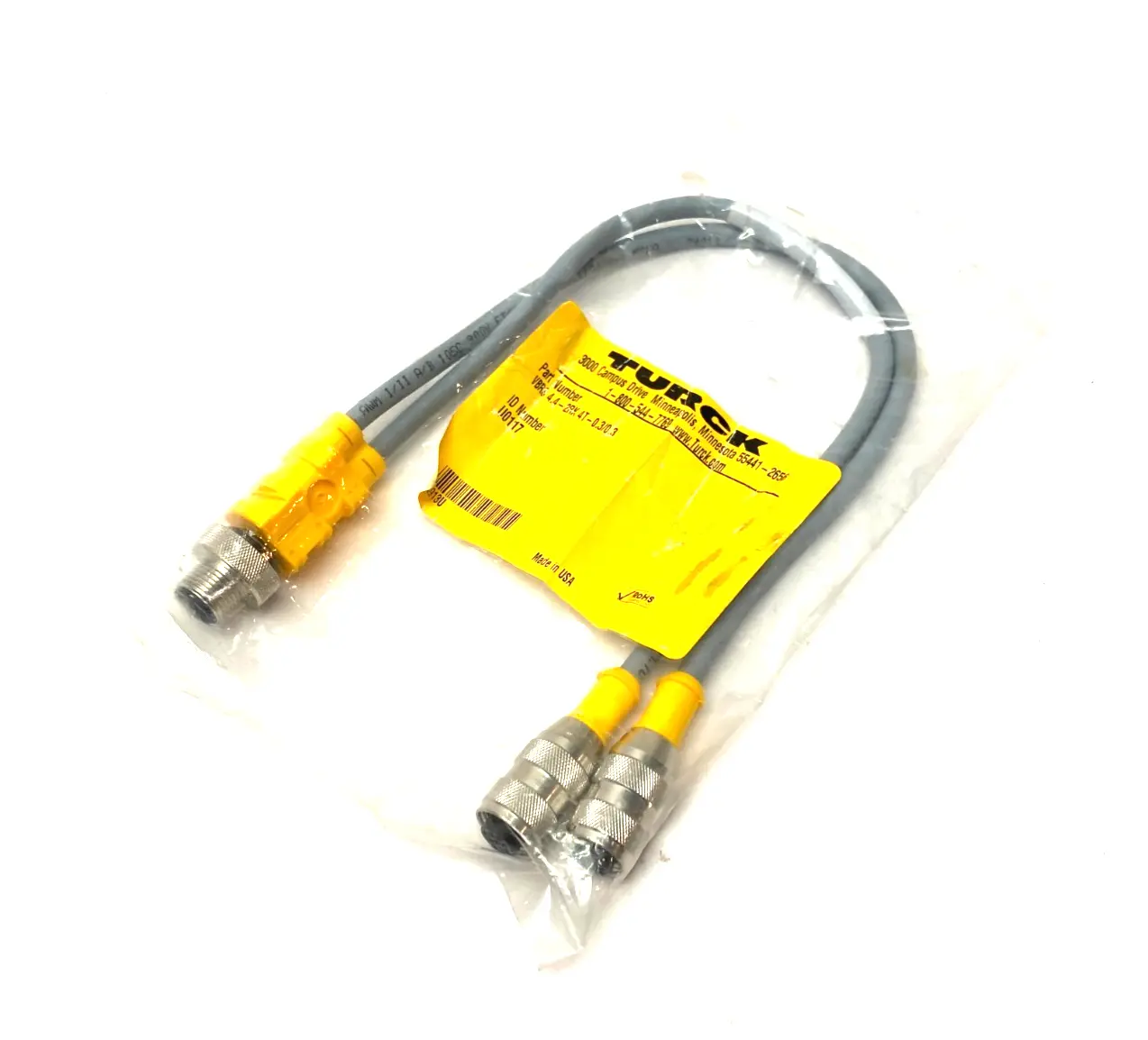 NEW TURCK 2-BRANCH SPLITTER CABLE, M M12 TO 2X F M12