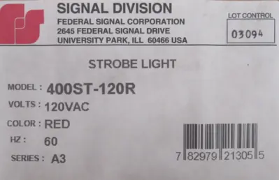 NEW SIGNAL DIVISION 400ST-120R STROBE LIGHT RED 120V 400ST120R