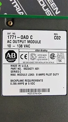Allen Bradley 1771-OAD/C PLC-5 10-138 VAC Output Module Rev. C02 Used