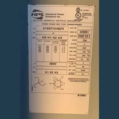 Hammond Power Solutions 750 kVA Transformer