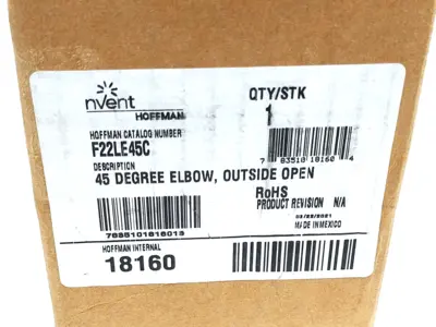 F22LE45C,18160 | Hoffman F22LE45C Lay-In Wireway 45-Degree Elbow Outside Opening 2.50"x2.50" Gray - New