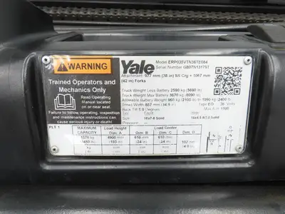 Yale Forklift Mast 193" 3-Stage Tilt Class 2 Electric 3450lbs ERP035VTN36TE084