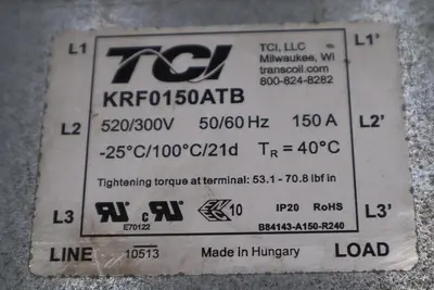 TCI TRANS COIL KRF0150ATB EMI/RFI (KRF) FILTER 480 VOLT STOCK 5788