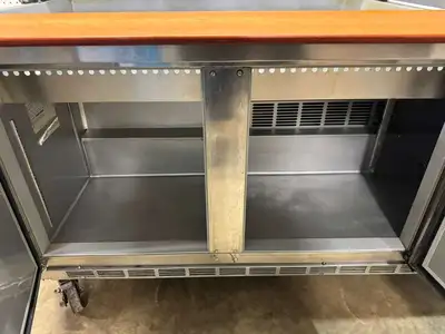 Used Beverage Air Used Beverage-Air SPE72HC-30M 72" 3 Door Mega Top Refrigerated Prep Table 120V Food Prep Tables Illinois US | Falcon Restaurant Supply #1373737