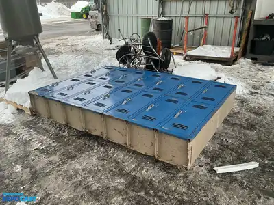 14 door blue metal locker unit 60”x84” (each one is approximately 10”24”x10”)