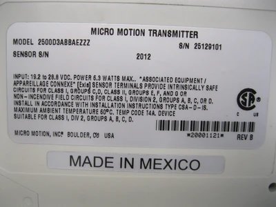 USED Micromotion 2500D3ABBAEZZZ