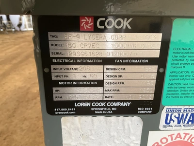 Used LOREN COOK 150 CPVEC Centrifugal Fans Michigan US | Miedema Asset Management Group #1328737