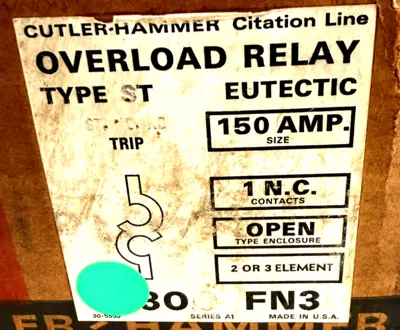 NEW CUTLER HAMMER C303FN3 OVERLAOD RELAY 150AMP