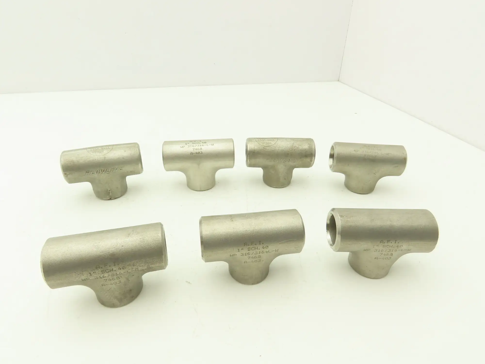 AFI Flowline 1" Butt Weld Tee SCH 40 316L Stainless Steel  Lot of 7