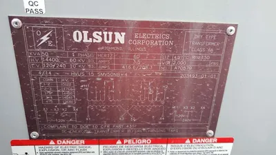 50 KVA Dry Type Transformer 14400 120 240 Olsun Electrics SMV50NB-4 Single Phase HV