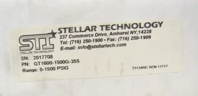 NEW STELLAR TECHNOLOGY GT1600-1500G-355 PRESSURE TRANSDUCER GT16001500G355