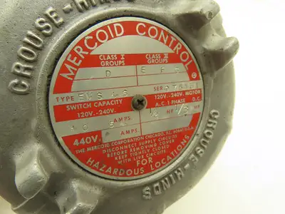 Mercoid Control EMS46 Mercury Pressure Switch 120/240V Hazardous Loc -No Lever