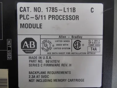 Allen Bradley 1785-L11B/C PLC-5 Processor Module F/W Rev. H Used