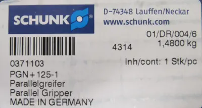 NEW SCHUNK 371103 UNIVERSAL GRIPPER PGN+125-1