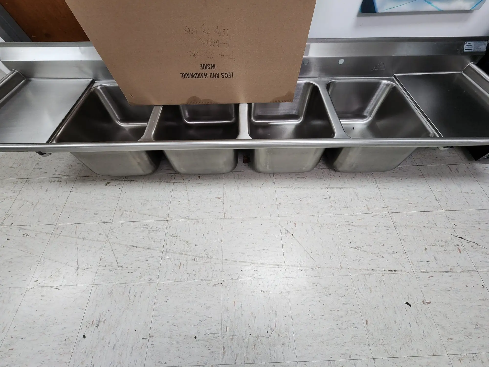 New | in-Stock Advance Tabco New Advance Tabco 9-4-72-18RL 110" 4 Compartment Sink w/ 16"L x 20"W Bowl, 12" Deep Sinks Illinois US | Falcon Restaurant Supply #1376767
