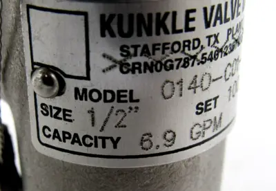 NEW KUNKLE 0140-C01-ME0100 RELIEF VALVE 0140C01ME0100