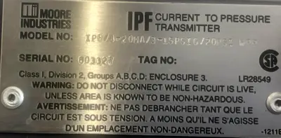 NEW MOORE IND. IPF/4-20MA/3-15PSIG/20PSI/WPP TRANSMITTER IPF420MA315PSIG20PSIWPP
