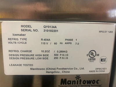 Manitowoc QY0134A Undercounter Commercial Ice Maker 115-120V