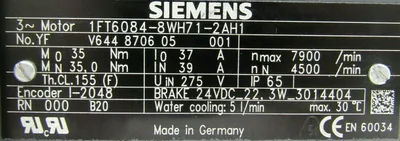 NEW SIEMENS 1FT6084-8WH71-2AH1 SERVO MOTOR 1FT60848WH712AH1
