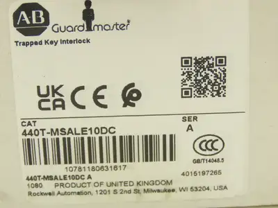 Allen Bradley 440T-MSALE10DC Guardmaster Trapped Key Interlock Switch With Key