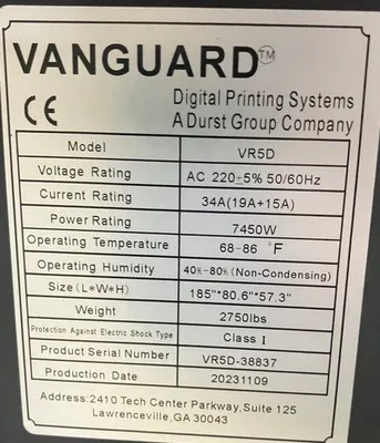Used VANGUARD VR5D Digital Printers Missouri US | RTR Services #1326610