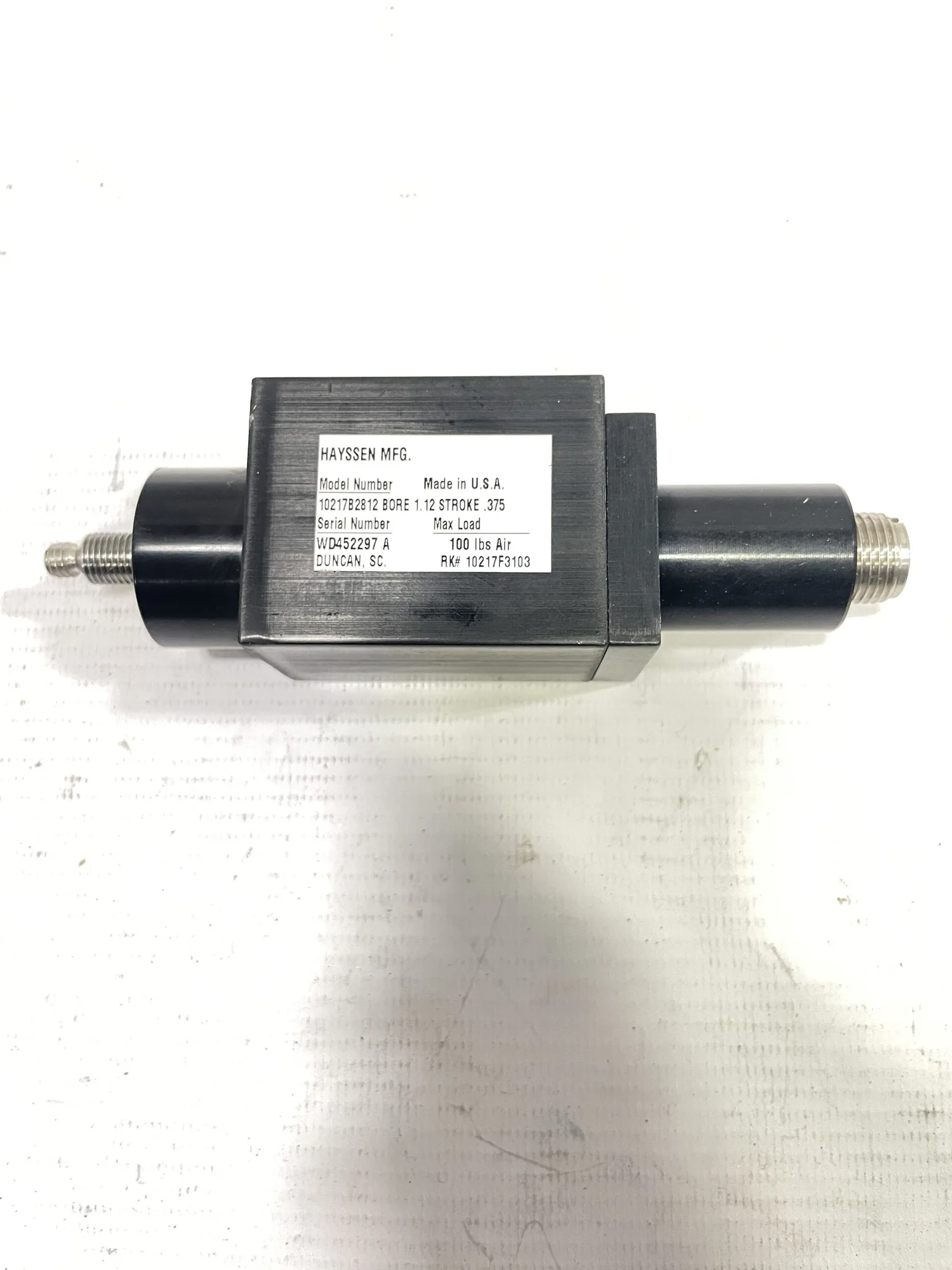 Hayssen 10217B2812 Replacement Air Cylinder 1.12″ Bore 0.375″ Stroke 100PSI