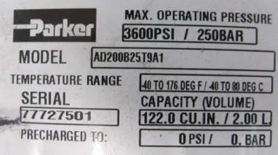 NEW PARKER AD200B25T9A1 ACCUMULATOR 3600PSI