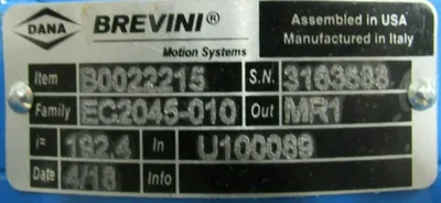 NEW BREVINI B0022215 GEAR REDUCER EC2045-010