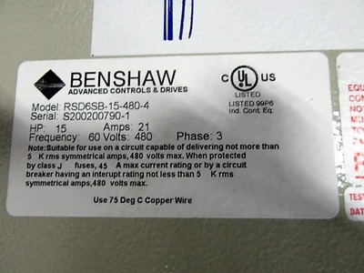 Benshaw Advanced Controls, Variable Freq. Drive,15 hp  Inverter