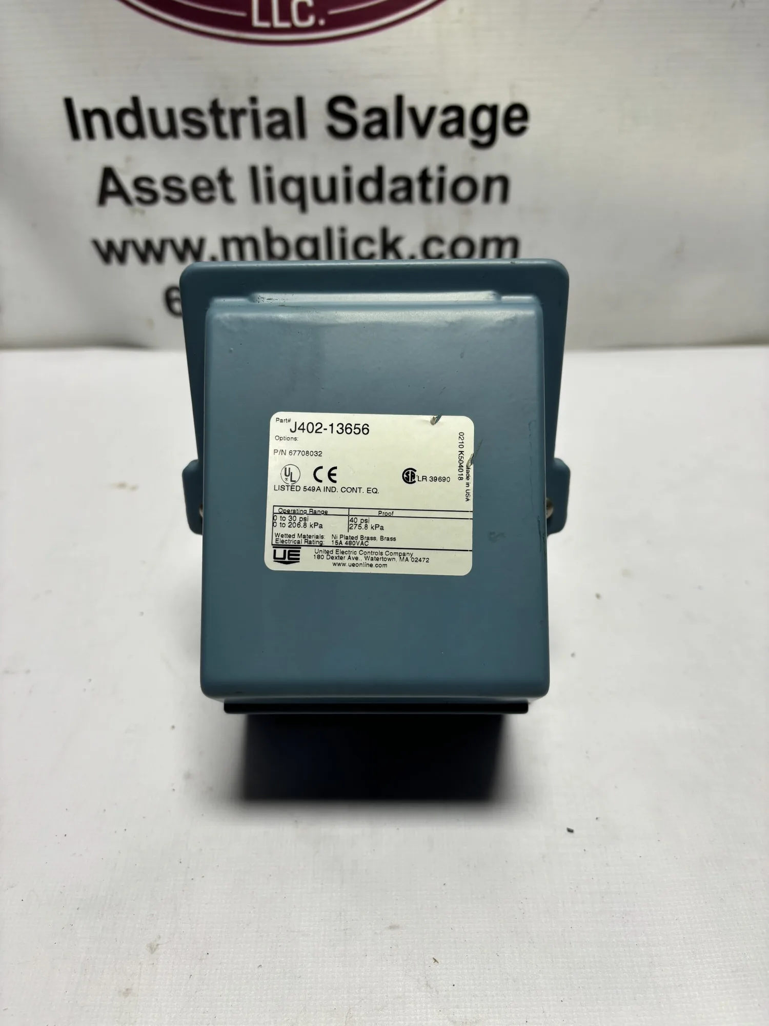 UE United Electric J402-13656 Pressure Switch 0-30 Psi 67708032