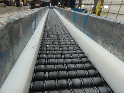 New London Engineering 8"x 20' Plastic Roller Belt Accumulating Conveyor 460V