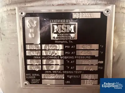 USED Mid-South Maintenance, Inc. 75 Gal MSM Reciever, S/S, 100#