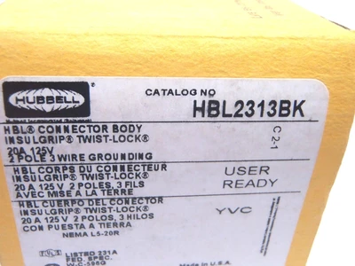 New | in-Stock Hubbell Hubbell Connector Body Insulgrip Twist Lock 20A 12 Bus Bars & Plugs Michigan US | Maverick Industrial Sales #1454163