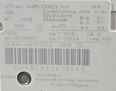 Allen Bradley 1489-M1C070 Ser D. Circuit Breaker. 4E-23