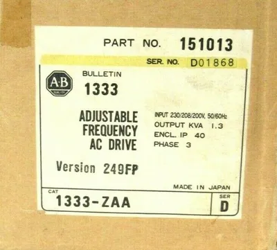 NEW ALLEN BRADLEY 1333-ZAA ADJUSTABLE FREQUENCY AC DRIVE SER.D 1333ZAA