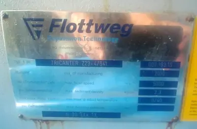 Flottweg Z23-4/941 tricanter centrifuge, 316SS.