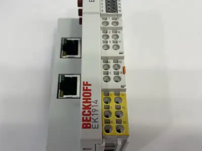 USED BECKHOFF ETHERCAT COUPLER WITH INTEGRATED DIGITAL STANDARD & SAFETY I/OS