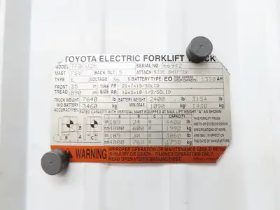 Toyota 7FBCU25 Electric Forklift Mast 3-Stage 189" Lift Sideshift Class II
