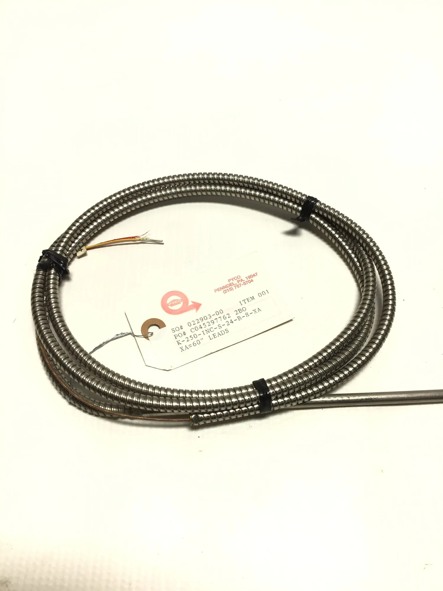 Pyco K-250-INC-S-24-B-8-XA Thermocouple Probe