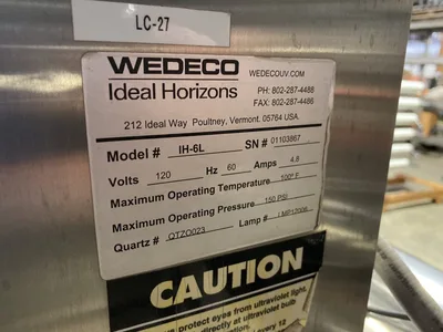 Used WEDECO IDEAL HORIZONS IH-6L Ultraviolet Systems South Carolina US | Beverage Industries #1359632
