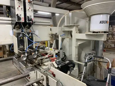 KOCH SBD-B DOUBLE-END FEED-THROUGH TRIM, BORE, GLUE, & DOWEL MACHINE