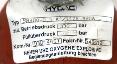 HYDAC SB400-0,5 A1/112A-330A BLADDER ACCUMULATOR 03014657, 540412