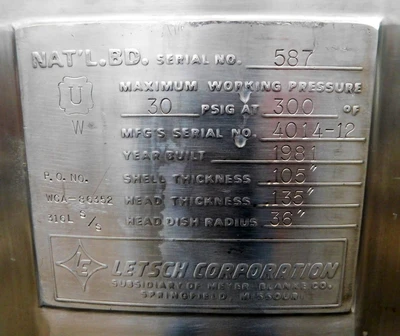 USED LETSCH PRESSURE TANK 100 GALLON