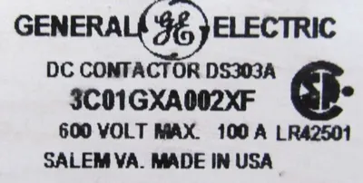 NEW GENERAL ELECTRIC 3C01GXA002XF CONTACTOR 100A 230/250VDC