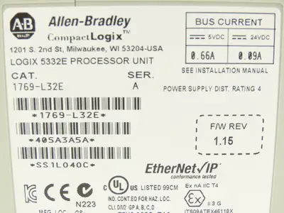 Allen Bradley 1769-L32E CompactLogix 5332E Ethernet Controller Processor Ser A