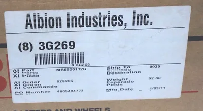 LOT OF 6 NEW ALBION 3G269 CASTER WHEELS 8'', 2 IN. WIDE, 600LB, 1/2'' AXLE