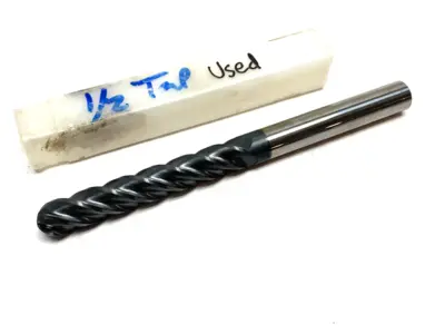 USED ACCUPRO BALL END MILL 1/2" DIA, 3" LOC, 4 FLUTE, SOLID CARBIDE 6" OAL