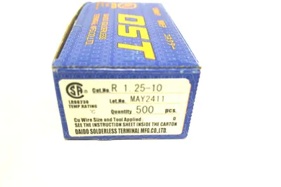 500 NEW DAIDO SOLDERLESS TERMINALS MFG. R1.25-10 R12510