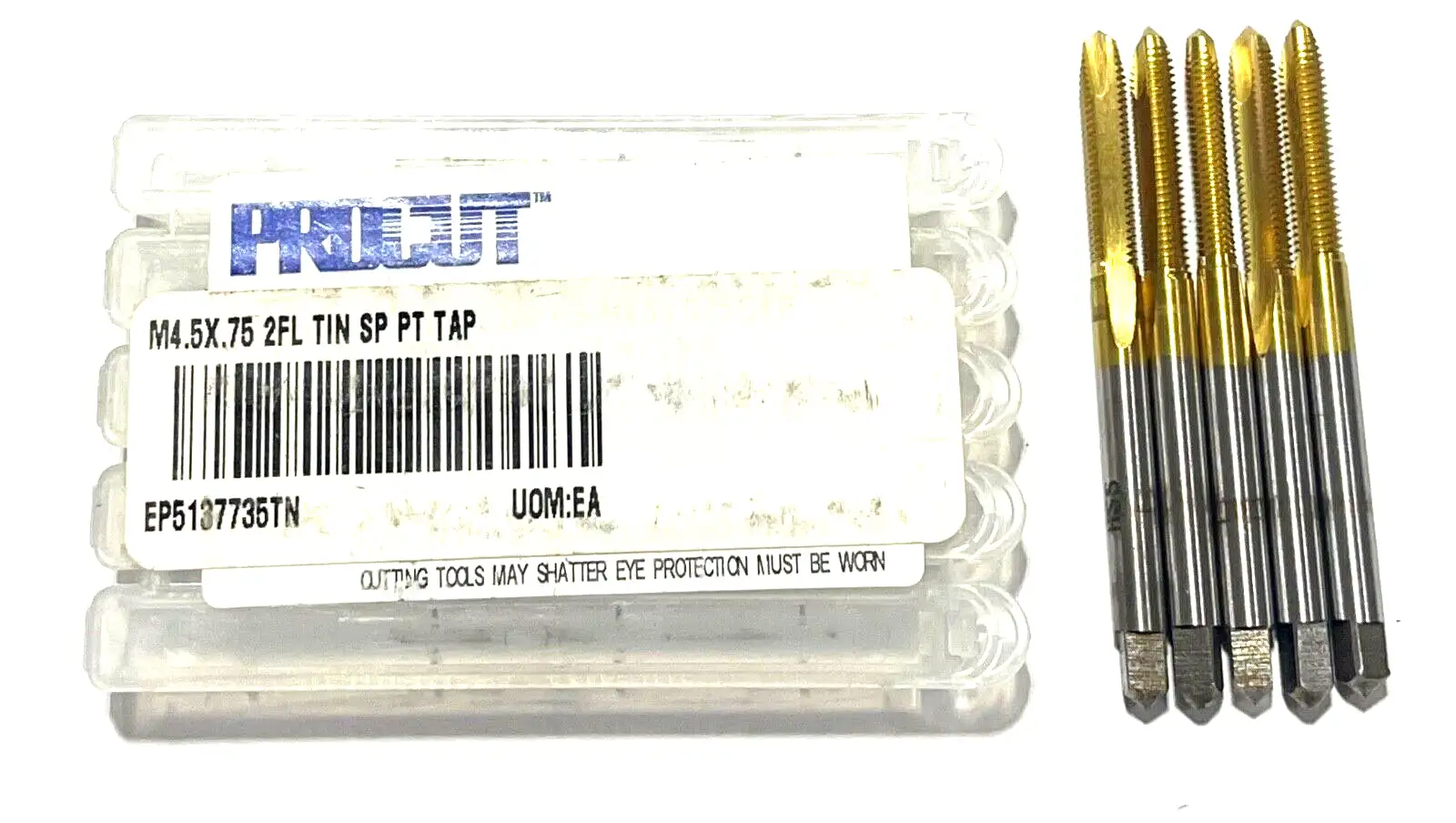 ProCut M4.5 x .75 HSS Spiral Point Plug Tap D4 Tin Coating 2 Flute 5 Pack