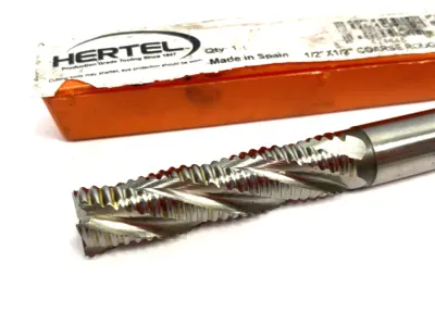 USED HERTEL COARSE ROUGHING END MILL 1/2" X 1/2" NCC, 4-FLUTE, 2" LOC